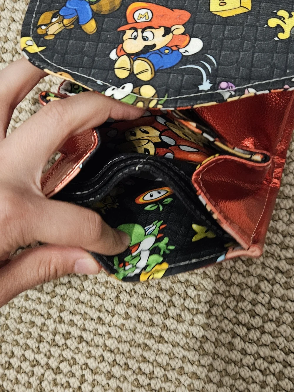 Red Metallic Wallet with Character Print